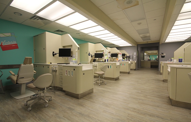 Line of dental exam chairs
